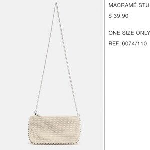 Zara Macrame Studded Crossbody Wallet Bag / Ecru